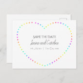 Einfaches Regenbogenherz Save the Date Postkarte (Vorne/Hinten)