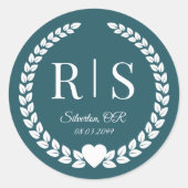 Einfaches Reicher Wald Türkis Monogramm Runder Aufkleber (Vorderseite)