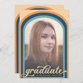 Einfaches Retro Blue Arch Foto Graduate Party Einladung (Vorne/Hinten)