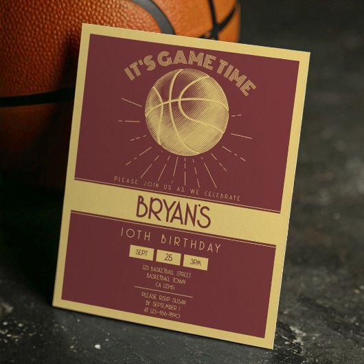 Einfaches Retro Gold Basketball Budget Geburtstag