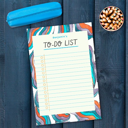 Einfaches Retro Groovy Blau Liniiertes Notizbuch A Post-it Klebezettel