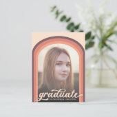 Einfaches Retro-Rosa-Foto-Graduate-Party Postkarte (Stehend Vorderseite)