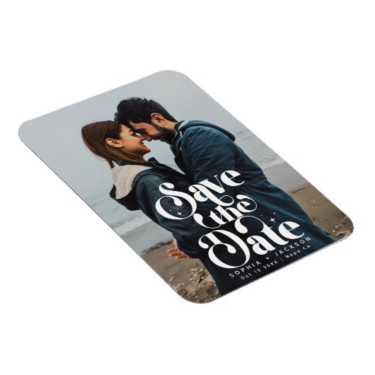 Einfaches Retro-Save the Date Foto Magnet (Rechte Seite)