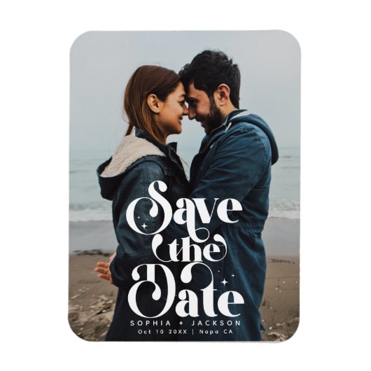 Einfaches Retro-Save the Date Foto Magnet (Vertikal)
