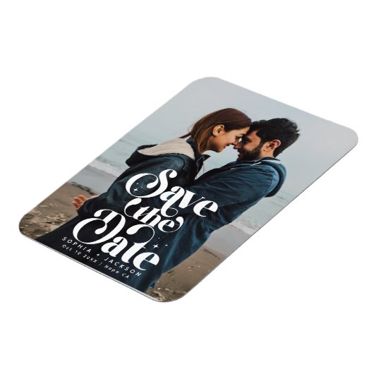 Einfaches Retro-Save the Date Foto Magnet (Linke Seite)