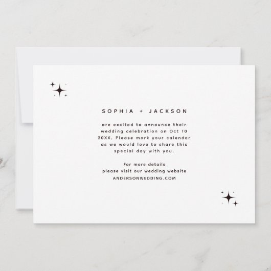 Einfaches Retro-Typografie-Save the Date Foto Ankündigung (Rückseite)