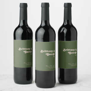 Einfaches Retro Vibes Olive Green Wedding Wine Lab Weinetikett