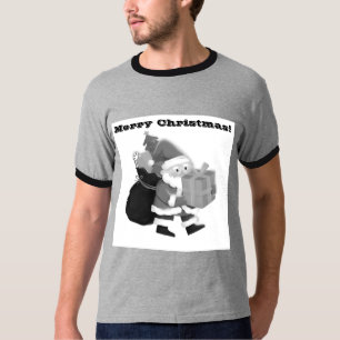 Einfaches Ringel-Weihnachtsdruck-Wunsch Grau/Schwa T-Shirt