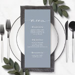 Einfaches, robustes blaues Mistmenü Menükarte<br><div class="desc">Einfaches, helles, rotes blaues Hochzeitsmenü. Diese moderne, schicke Menu-Karte ist einfach klassisch und elegant mit einem schlichten, soliden Hintergrund und einem hübschen Signatur-Script-Kalligraphie-Schriftart mit Schwänzen. Im neuen Farbraum gezeigt. Mit einem hübschen Monogramm auf der Rückseite. Erhältlich in mehreren Farboptionen, oder fühlen Sie sich frei, die Farben aus dem Editor zu...</div>