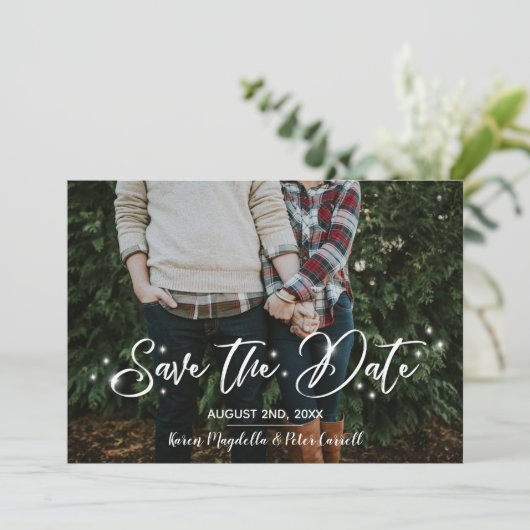 Einfaches Romantisches Script Starry Foto Save the Date (Stehend Vorderseite)