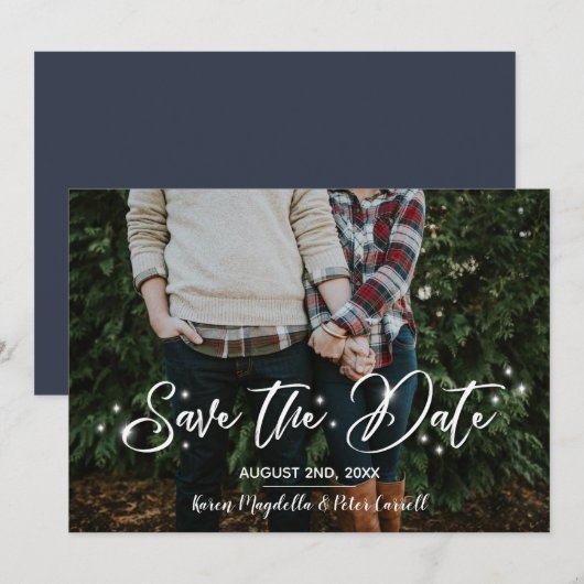 Einfaches Romantisches Script Starry Foto Save the Date (Vorne/Hinten)
