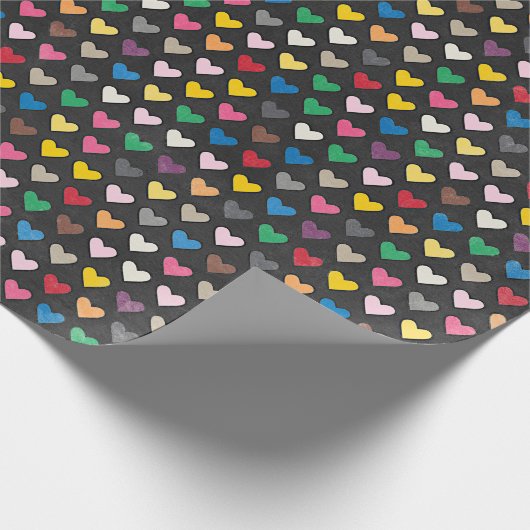 Einfaches rosa blaues gelbes Herzmuster Geschenkpapier (Ecke)