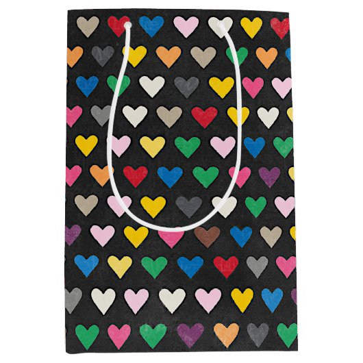 Einfaches rosa blaues gelbes Herzmuster Mittlere Geschenktüte (Vorderseite)