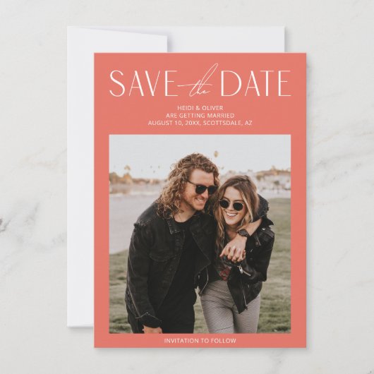 Einfaches, rosa Foto Save the Date Einladung (Vorderseite)