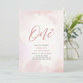 Einfaches rosa Herz 1. Geburtstagsparty der Girl Einladung