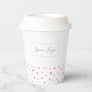 Einfaches rosa Herz Muster Geschäftslogo Custom Pappbecher