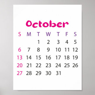 Einfaches Rosa Kalender Oktober 2023 Poster