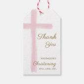 Einfaches Rosa Kreuz Danke Taufe Geschenkanhänger (Vorderseite)