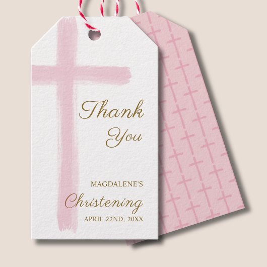 Einfaches Rosa Kreuz Danke Taufe Geschenkanhänger