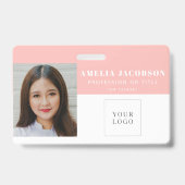 Einfaches Rosa-Mitarbeiter-Foto-ID-Logo-Barcode Ausweis (Vorderseite)