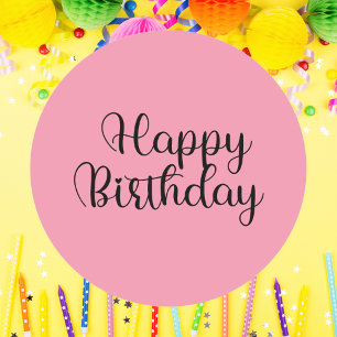 Einfaches rosa Modernes Script Happy Birthday Runder Aufkleber