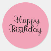 Einfaches rosa Modernes Script Happy Birthday Runder Aufkleber (Vorderseite)