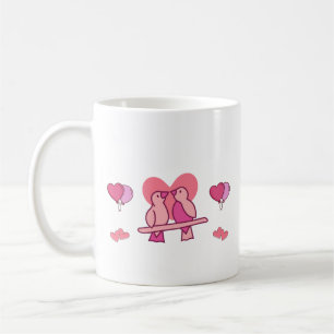 Einfaches rosa Paar Vogel Kuss Kaffeetasse