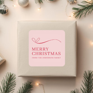 Einfaches rosa rotes modernes Frohe Weihnachten Quadratischer Aufkleber