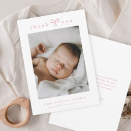 Einfaches rosa Schleifen Mädchen Baby Foto Dankeskarte