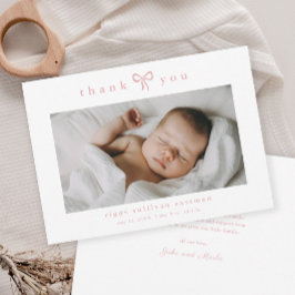 Einfaches rosa Schleifen Mädchen Baby Foto Dankeskarte