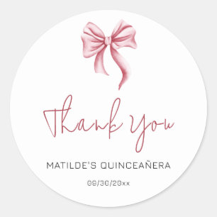 Einfaches rosa Schleifen-Script Quinceanera Danke Runder Aufkleber