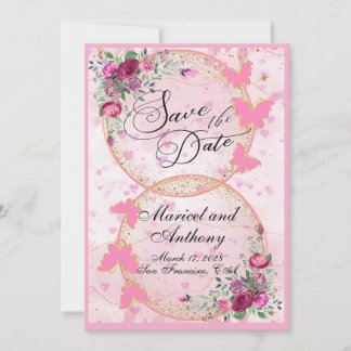 Einfaches Rosa-Schmetterlinge-Thema Save-the-Date Save The Date