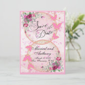Einfaches Rosa-Schmetterlinge-Thema Save-the-Date Save The Date (Stehend Vorderseite)