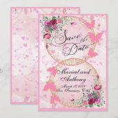 Einfaches Rosa-Schmetterlinge-Thema Save-the-Date Save The Date (Vorne/Hinten)