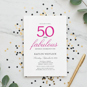 Einfaches rosa Skript 50 und fantastischer 50. Geb Einladung