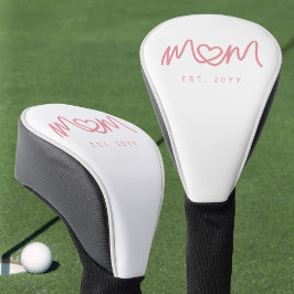 Einfaches rosa Skript Herz Est Jahr Mom gegründet Golf Headcover