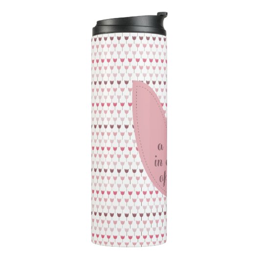 Einfaches rosa Tulip-Muster Thermosbecher (Nach links gedreht)