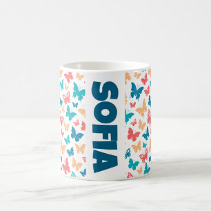 Einfaches rosa türkisfarbenes weißes Schmetterling Kaffeetasse