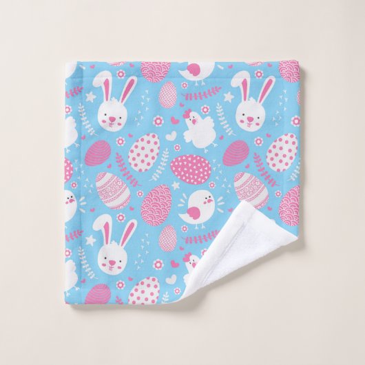 Einfaches rosa und blaues Tuch-Set Ostern-Muster-| Badhandtuch Set (Waschlappen)