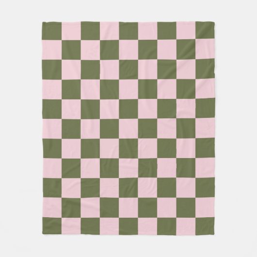 Einfaches rosa und olivgrünes kariertes Muster Fleecedecke (Vorderseite)