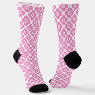 Einfaches rosa und weißes Blumenmuster Socken