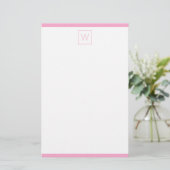 Einfaches rosa und weißes Monogramm Briefpapier (Stehend Vorderseite)