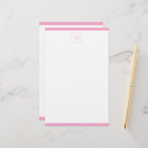 Einfaches rosa und weißes Monogramm Briefpapier