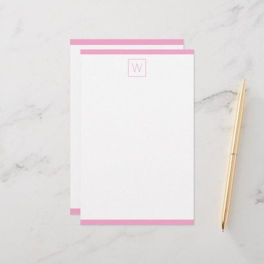 Einfaches rosa und weißes Monogramm Briefpapier (Vorderseite/Rückseite Beispiel)