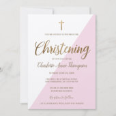 Einfaches Rosa Weißes Gold Cross Virtual Christeni Einladung (Vorderseite)