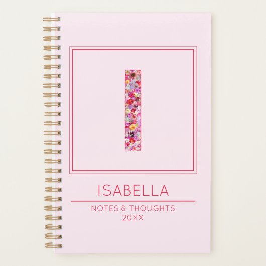 Einfaches rosafarbenes florales Monogramm Buchstab Planer (Vorderseite)