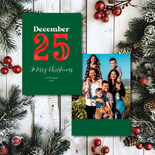 Einfaches Rot Grün Frohe Weihnachten Familienfoto