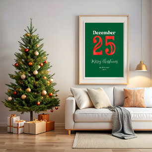 Einfaches Rot Grün Frohe Weihnachten Familienfoto Poster