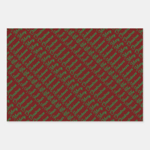 Einfaches Rot Grün Frohe Weihnachten von Familienn Geschenkpapier Set