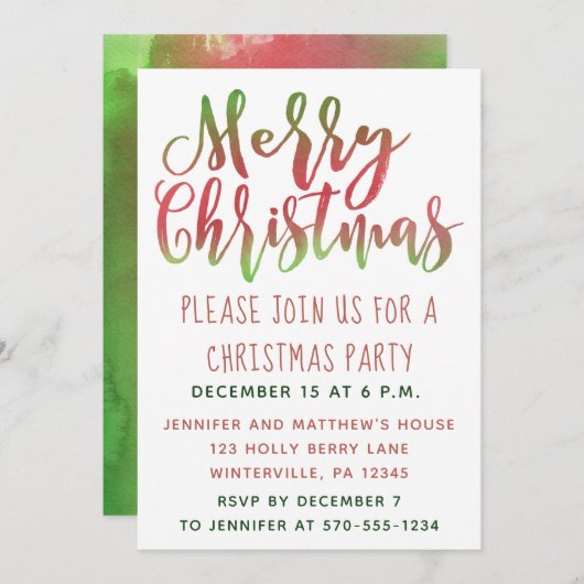 Einfaches Rot-Grün-Weihnachten-Party Einladung (Vorne/Hinten)